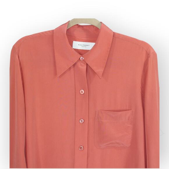 Two Large 100% SILK Blouses EQUIPMENT Rhodora~Deep Lichen • Quinne~Chili - Picture 9 of 11